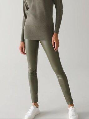 White House black market olive green runway legging pleather size 8 long